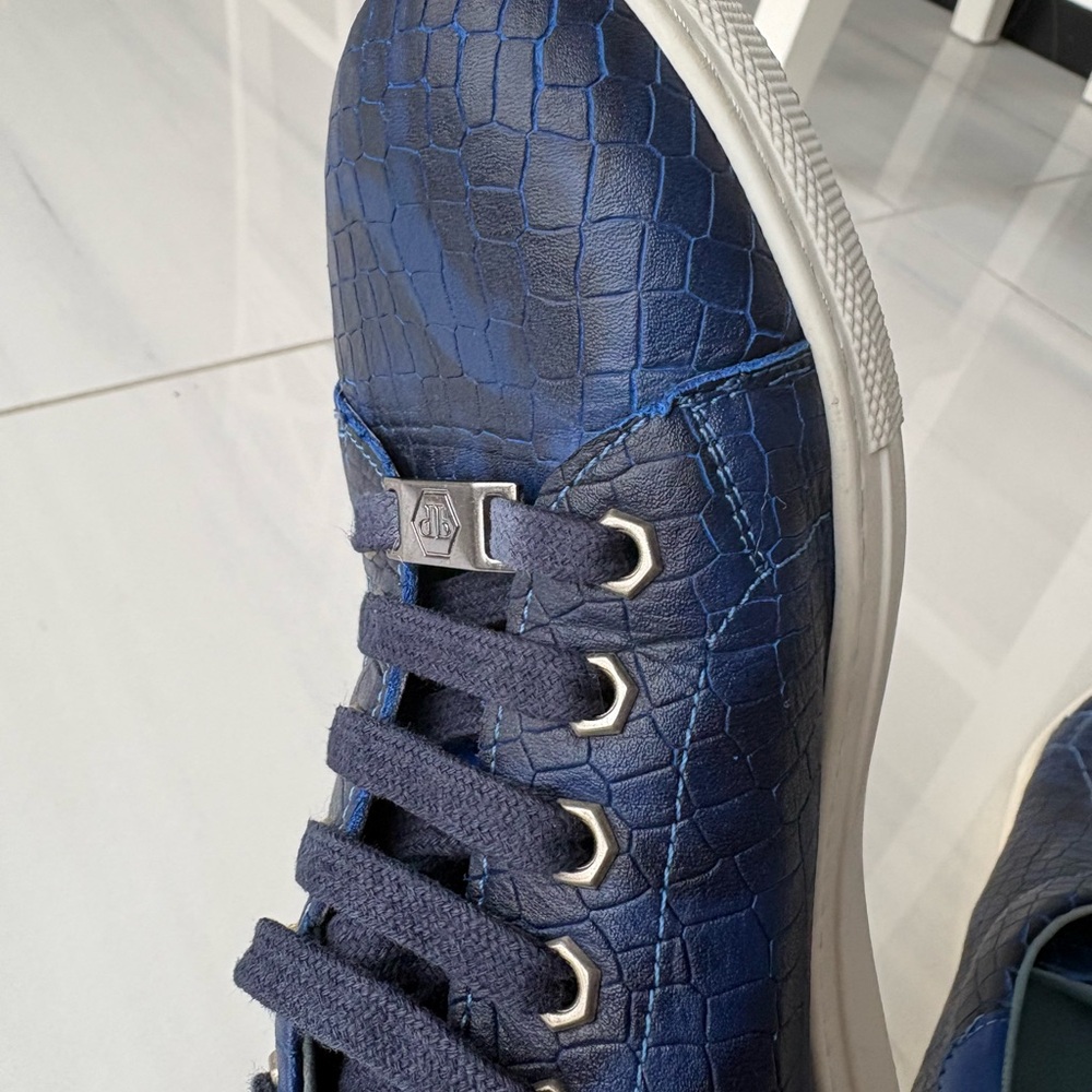 PHILIPP PLEIN Blue Crocodile Leather Print Lo-Top Sneaker Luxury Designer - Picture 11 of 11